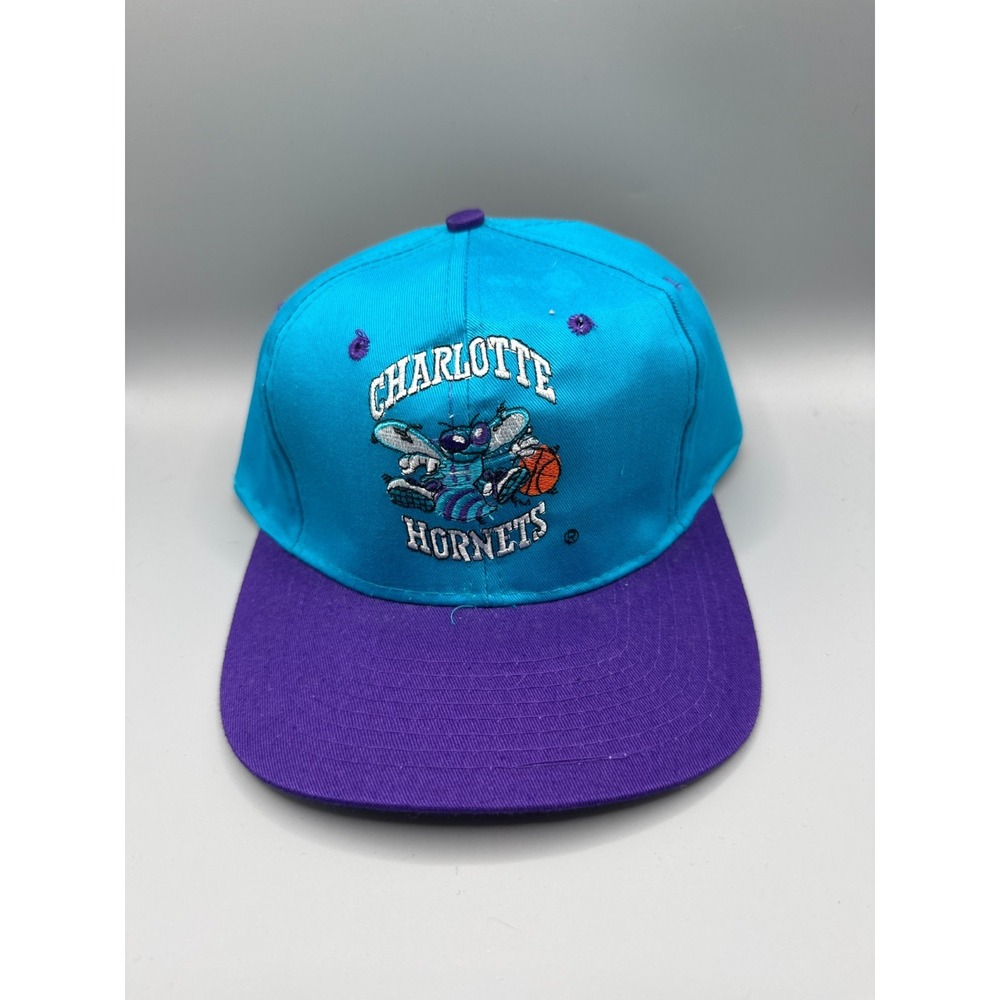 Vintage 1990s Charlotte Hornets Snapback Hat NBA Hugo Teal Purple Original Tags